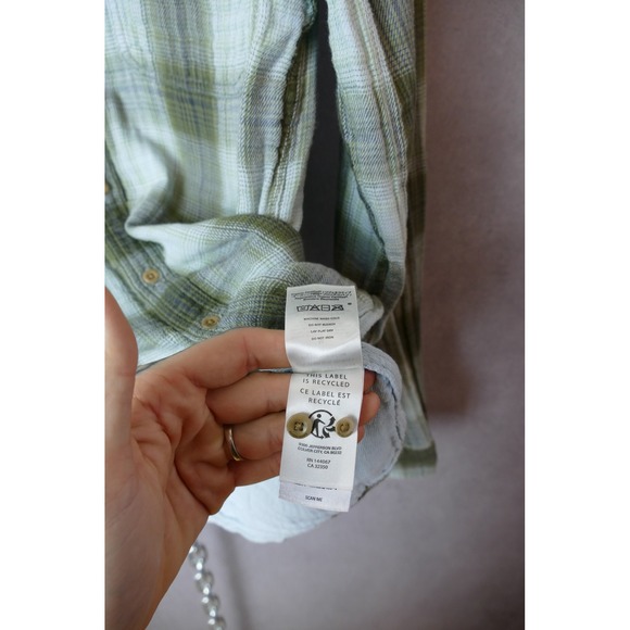 OUTERKNOWN Blanket Shirt Mens Plaid Long Sleeve Button Up Green Blue Size L - Picture 10 of 12